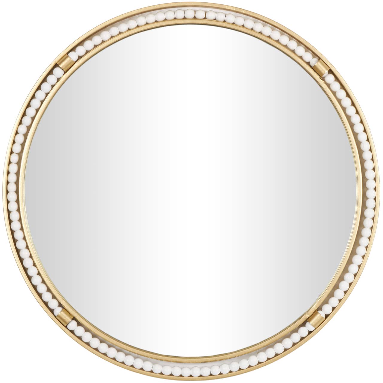 26" Gold Metal Wall Mirror with White Wood Beading